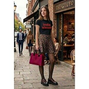 Free People Leopard Print Skater Skirt Size 8 Chenille Mini Indie Sleaze Viral